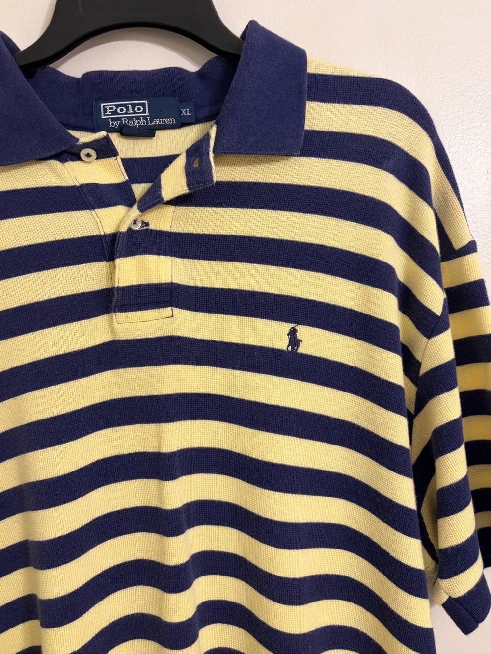 Polo by Ralph Lauren | Men's Navy and Yellow Striped Polo Shirt size XL
